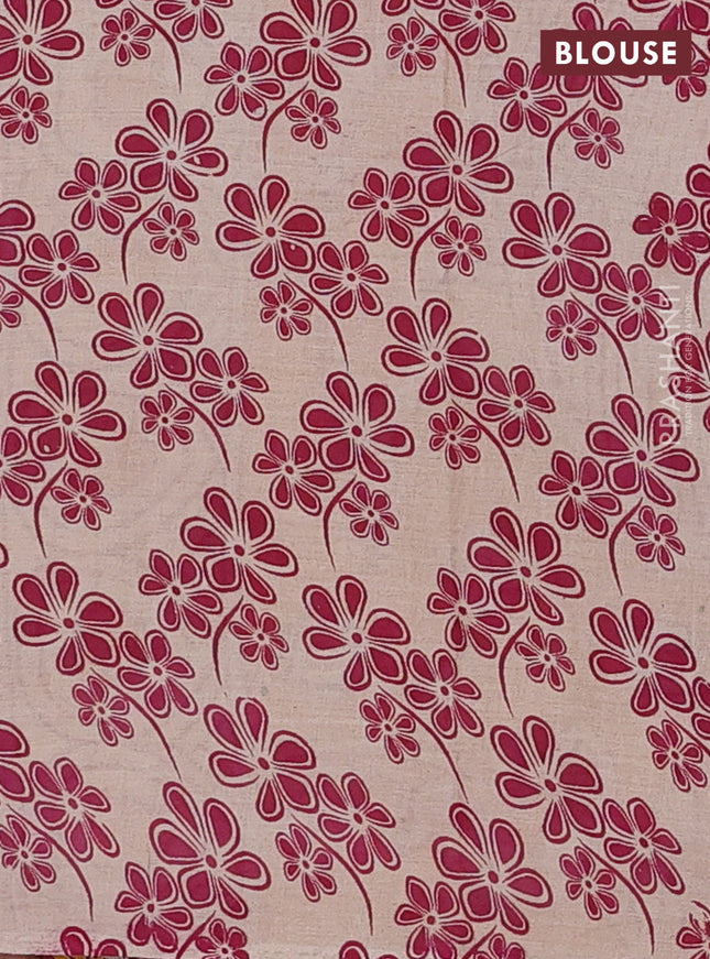 Kalamkari cotton saree beige and orange with allover prints and printed border