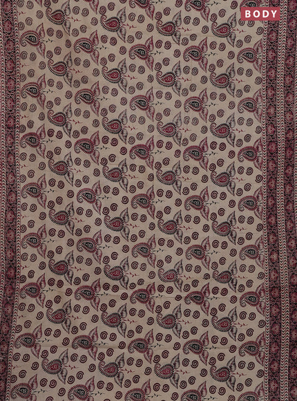 Kalamkari cotton saree beige and maroon with allover prints and printed border