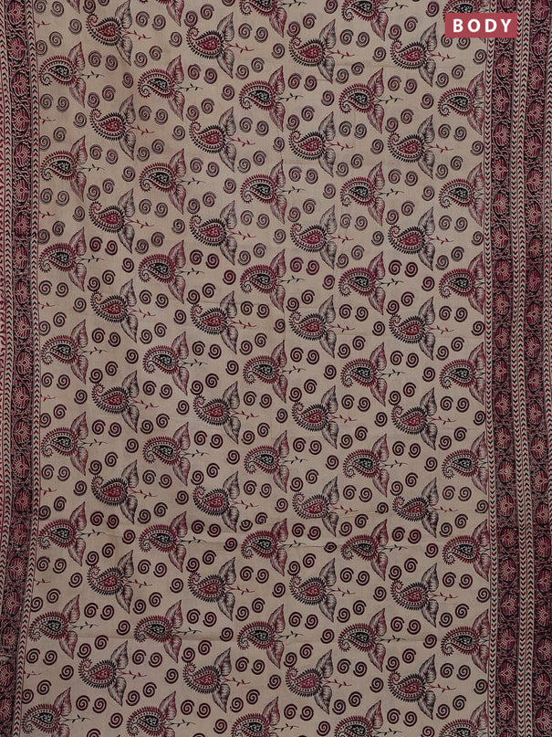Kalamkari cotton saree beige and maroon with allover prints and printed border