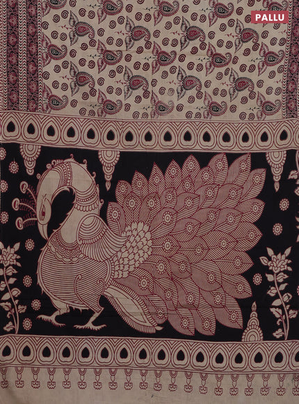 Kalamkari cotton saree beige and maroon with allover prints and printed border