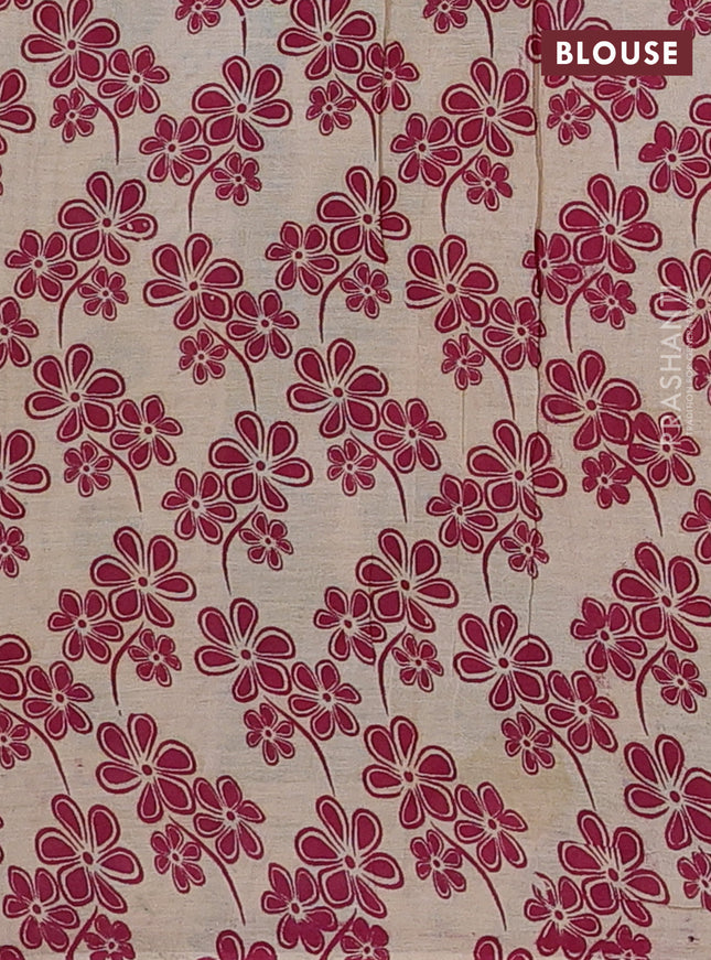 Kalamkari cotton saree beige and maroon with allover prints and printed border