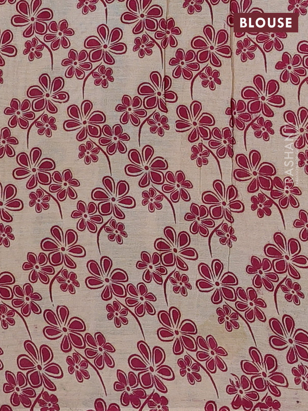 Kalamkari cotton saree beige and maroon with allover prints and printed border