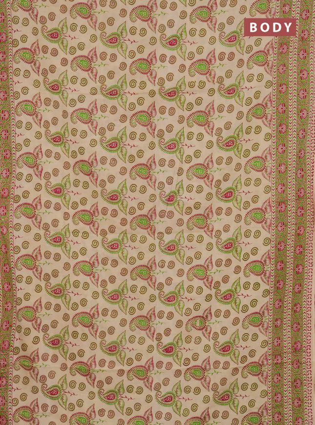 Kalamkari cotton saree beige and green with allover prints and printed border