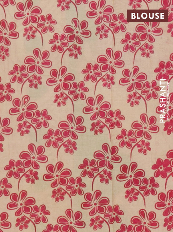 Kalamkari cotton saree beige and green with allover prints and printed border