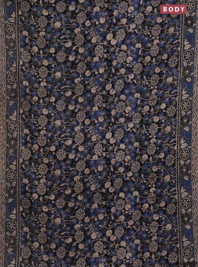 Kalamkari cotton saree black and grey with allover prints and printed border