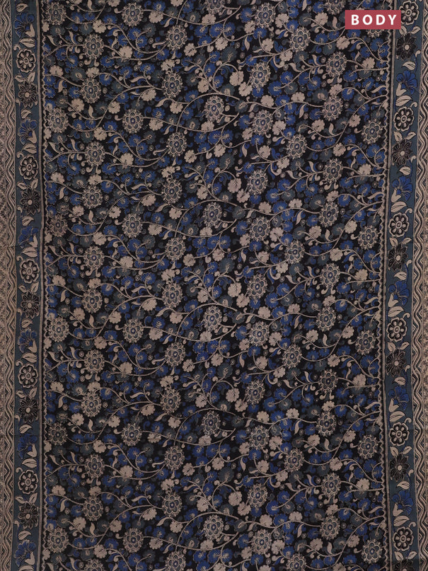 Kalamkari cotton saree black and grey with allover prints and printed border