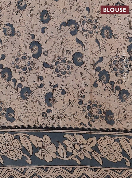 Kalamkari cotton saree black and grey with allover prints and printed border