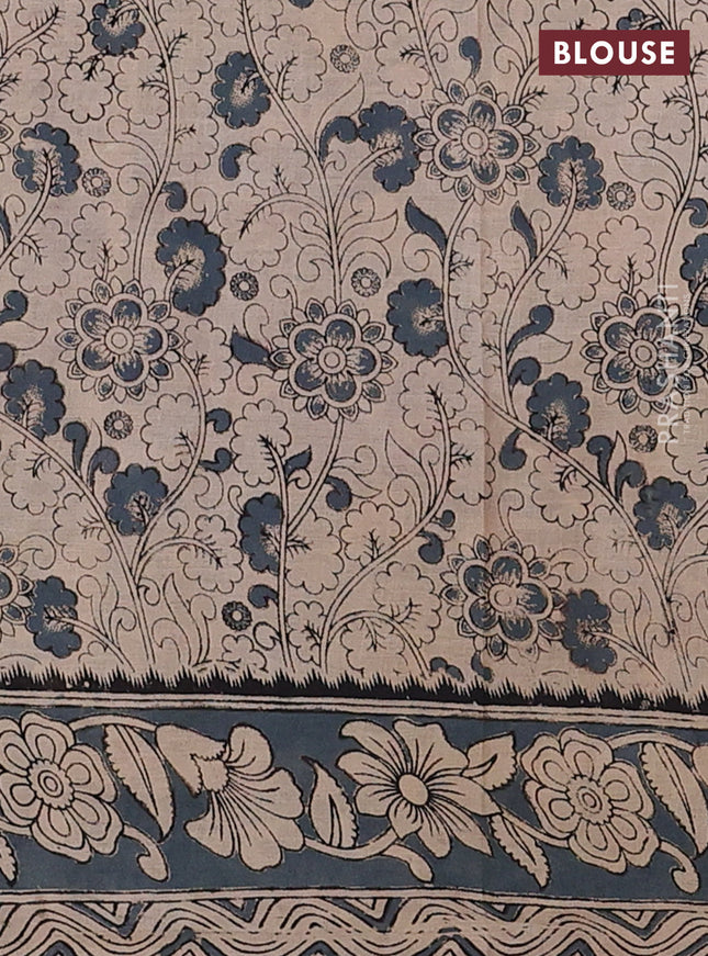 Kalamkari cotton saree black and grey with allover prints and printed border