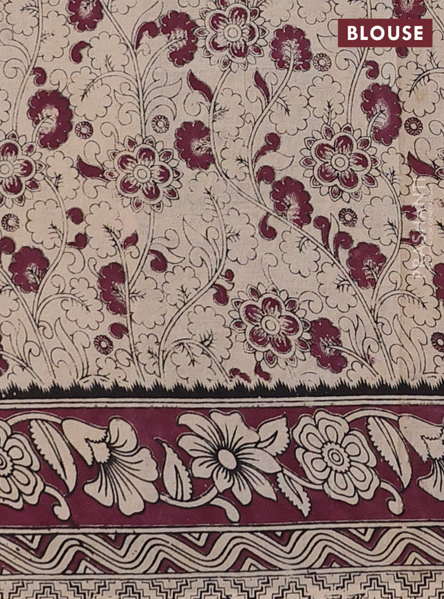 Kalamkari cotton saree yellow and wine shade with allover prints and printed border