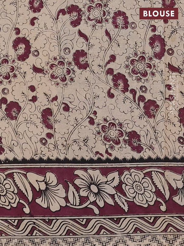 Kalamkari cotton saree yellow and wine shade with allover prints and printed border