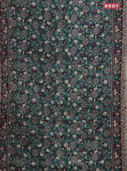 Kalamkari cotton saree teal green and wine shade with allover prints and printed border