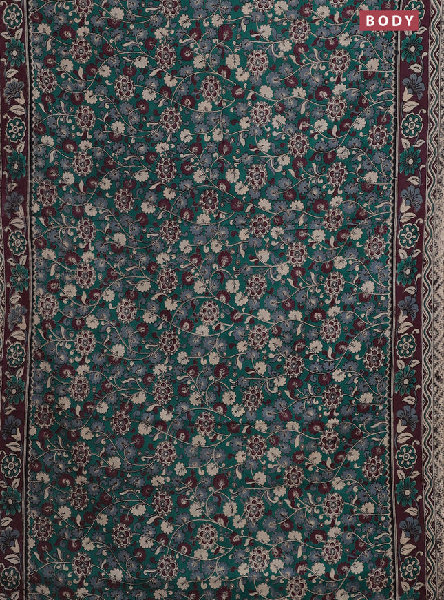 Kalamkari cotton saree teal green and wine shade with allover prints and printed border