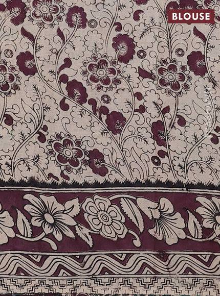 Kalamkari cotton saree teal green and wine shade with allover prints and printed border