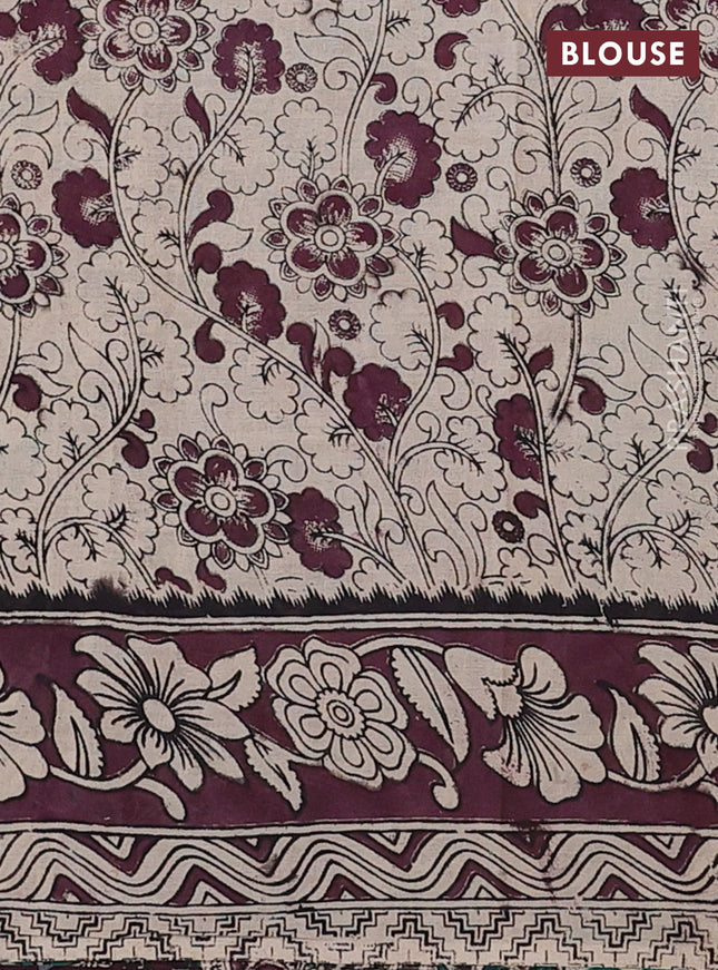 Kalamkari cotton saree teal green and wine shade with allover prints and printed border