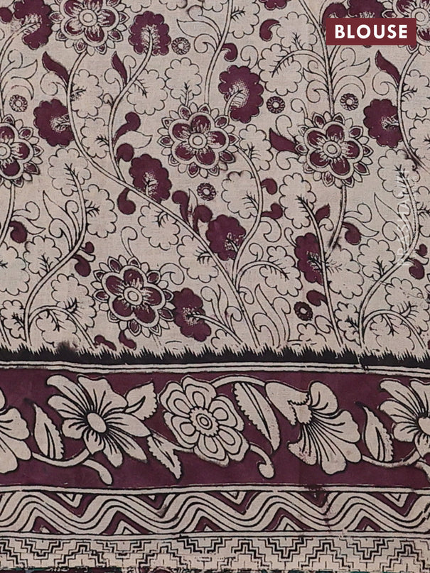 Kalamkari cotton saree teal green and wine shade with allover prints and printed border