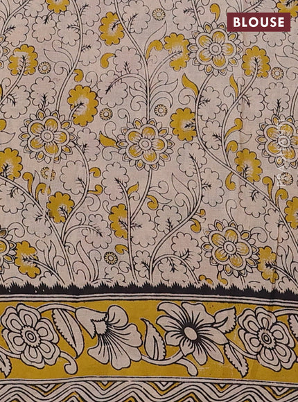 Kalamkari cotton saree maroon and yellow with allover prints and printed border