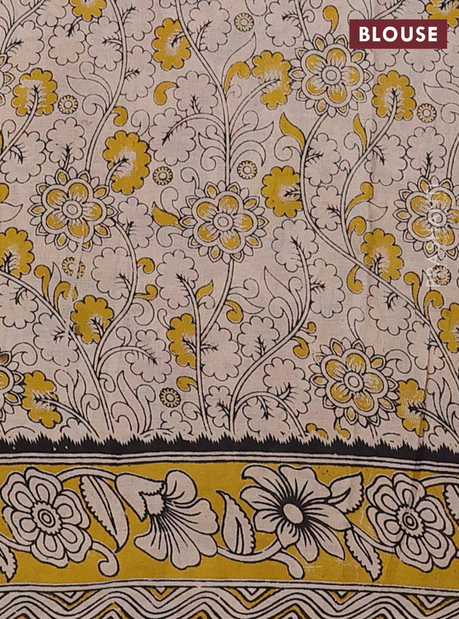 Kalamkari cotton saree maroon and yellow with allover prints and printed border