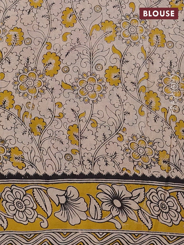 Kalamkari cotton saree maroon and yellow with allover prints and printed border