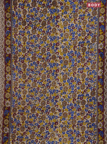 Kalamkari cotton saree beige and wine shade with allover prints and printed border