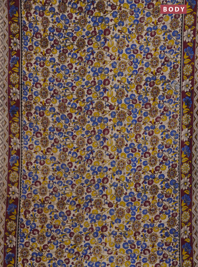 Kalamkari cotton saree beige and wine shade with allover prints and printed border