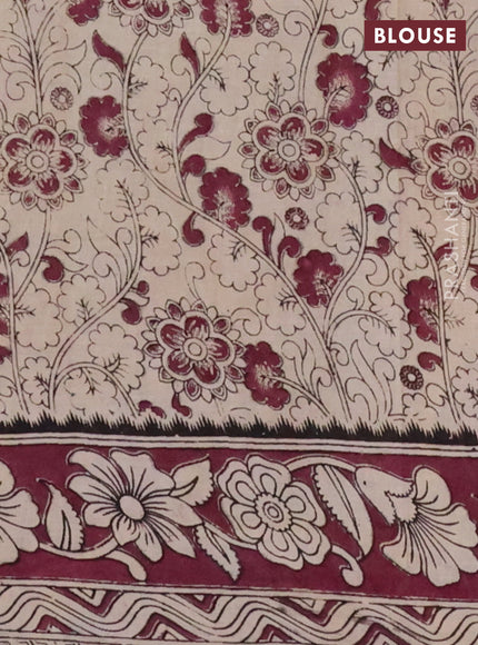 Kalamkari cotton saree beige and wine shade with allover prints and printed border