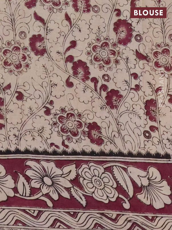 Kalamkari cotton saree beige and wine shade with allover prints and printed border