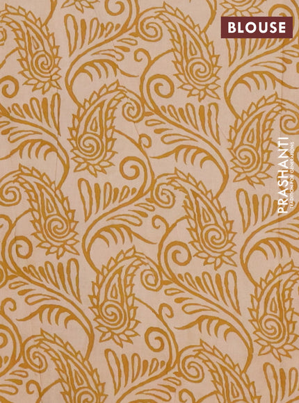 Kalamkari cotton saree dark mustard and beige with elephant butta prints and printed border