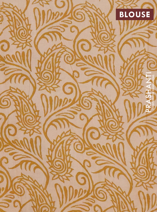 Kalamkari cotton saree dark mustard and beige with elephant butta prints and printed border