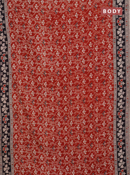 Kalamkari cotton saree red and black with allover prints and printed border