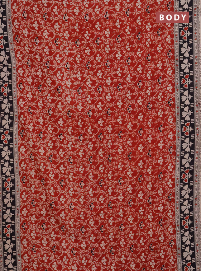 Kalamkari cotton saree red and black with allover prints and printed border