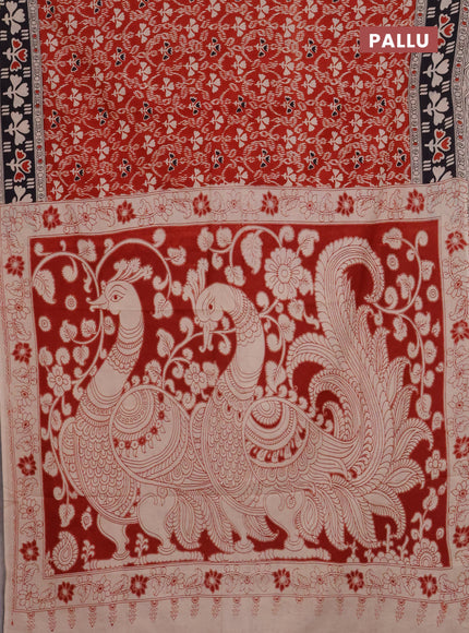 Kalamkari cotton saree red and black with allover prints and printed border