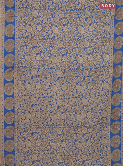 Kalamkari cotton saree blue and beige with allover prints and printed border
