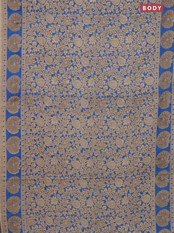Kalamkari cotton saree blue and beige with allover prints and printed border