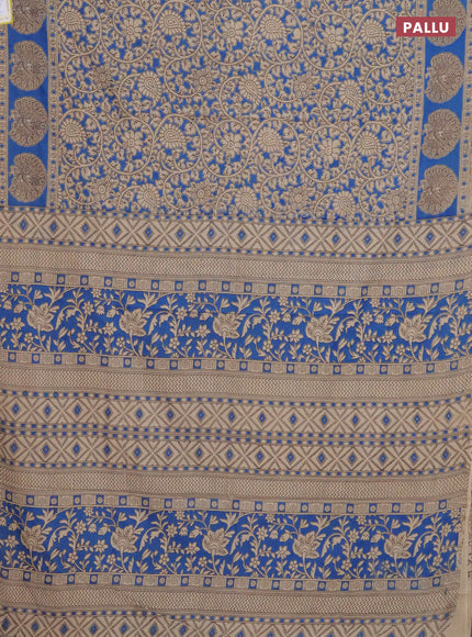 Kalamkari cotton saree blue and beige with allover prints and printed border