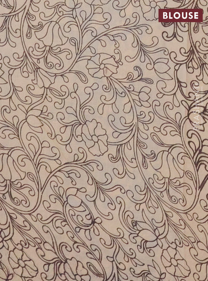 Kalamkari cotton saree blue and beige with allover prints and printed border