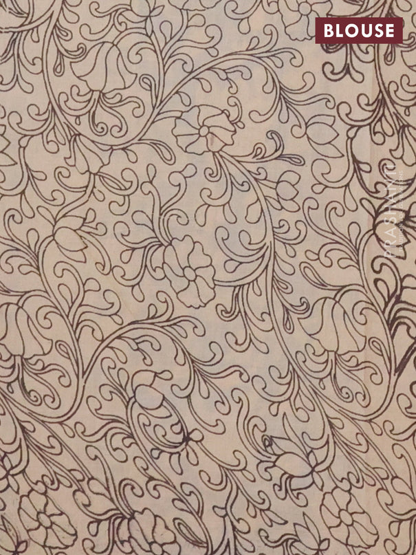 Kalamkari cotton saree blue and beige with allover prints and printed border