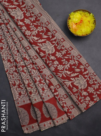 Kalamkari cotton saree maroon and beige with allover prints and printed border