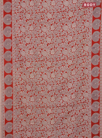 Kalamkari cotton saree maroon and beige with allover prints and printed border