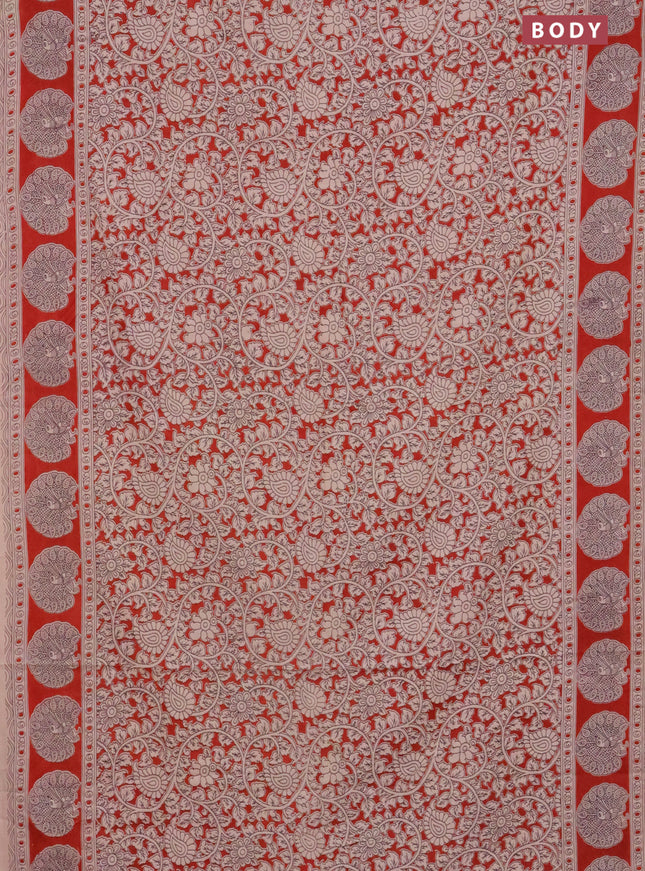 Kalamkari cotton saree maroon and beige with allover prints and printed border