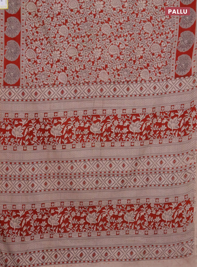 Kalamkari cotton saree maroon and beige with allover prints and printed border