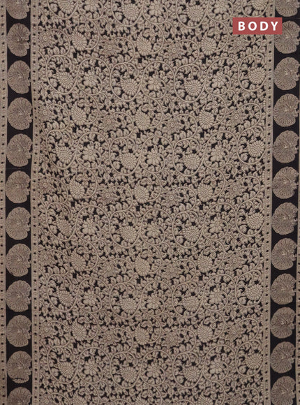 Kalamkari cotton saree black and beige with allover prints and printed border