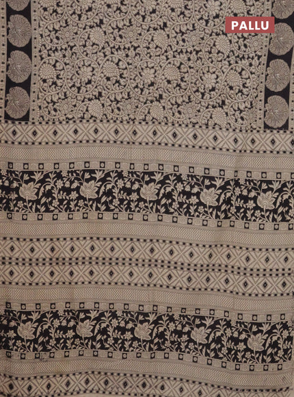 Kalamkari cotton saree black and beige with allover prints and printed border