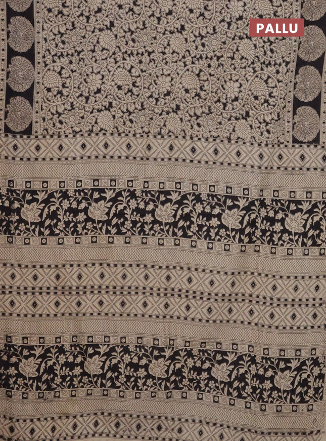 Kalamkari cotton saree black and beige with allover prints and printed border