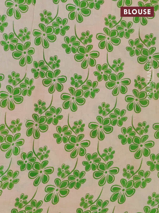 Kalamkari cotton saree orange and light green with allover butta prints and printed border