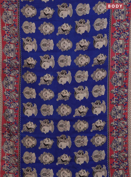 Kalamkari cotton saree blue and pink with allover butta prints and printed border