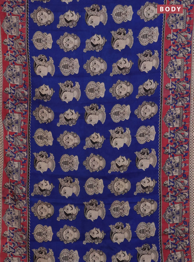 Kalamkari cotton saree blue and pink with allover butta prints and printed border
