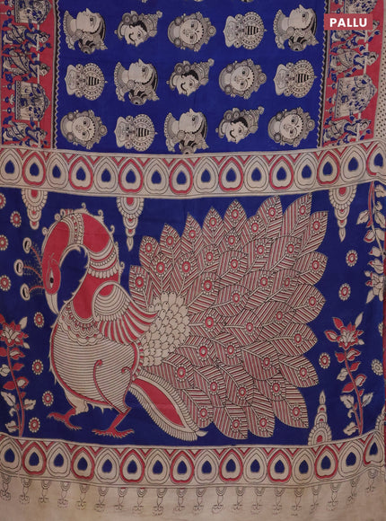 Kalamkari cotton saree blue and pink with allover butta prints and printed border