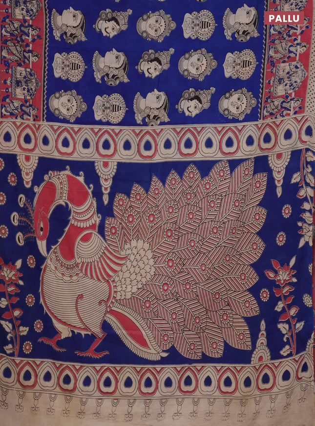 Kalamkari cotton saree blue and pink with allover butta prints and printed border