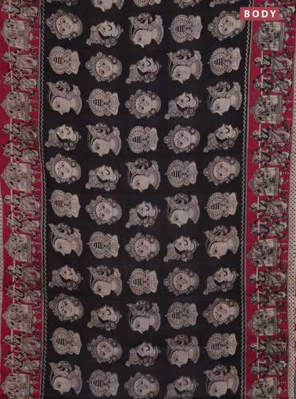 Kalamkari cotton saree black and dark pink with allover butta prints and printed border