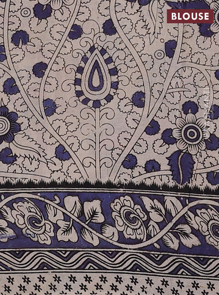 Kalamkari cotton saree light green and blue shade with allover prints and printed border